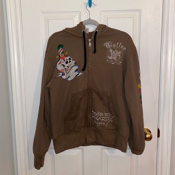 brown ed hardy zip up - Picture 2 of 4